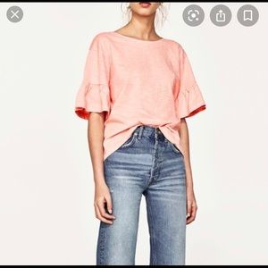 Zara tee w flowy sleeves pink size small